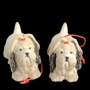 Set of 2 Shih Tzu Lhasa Apso Black White Dog 2" Resin Christmas Ornaments